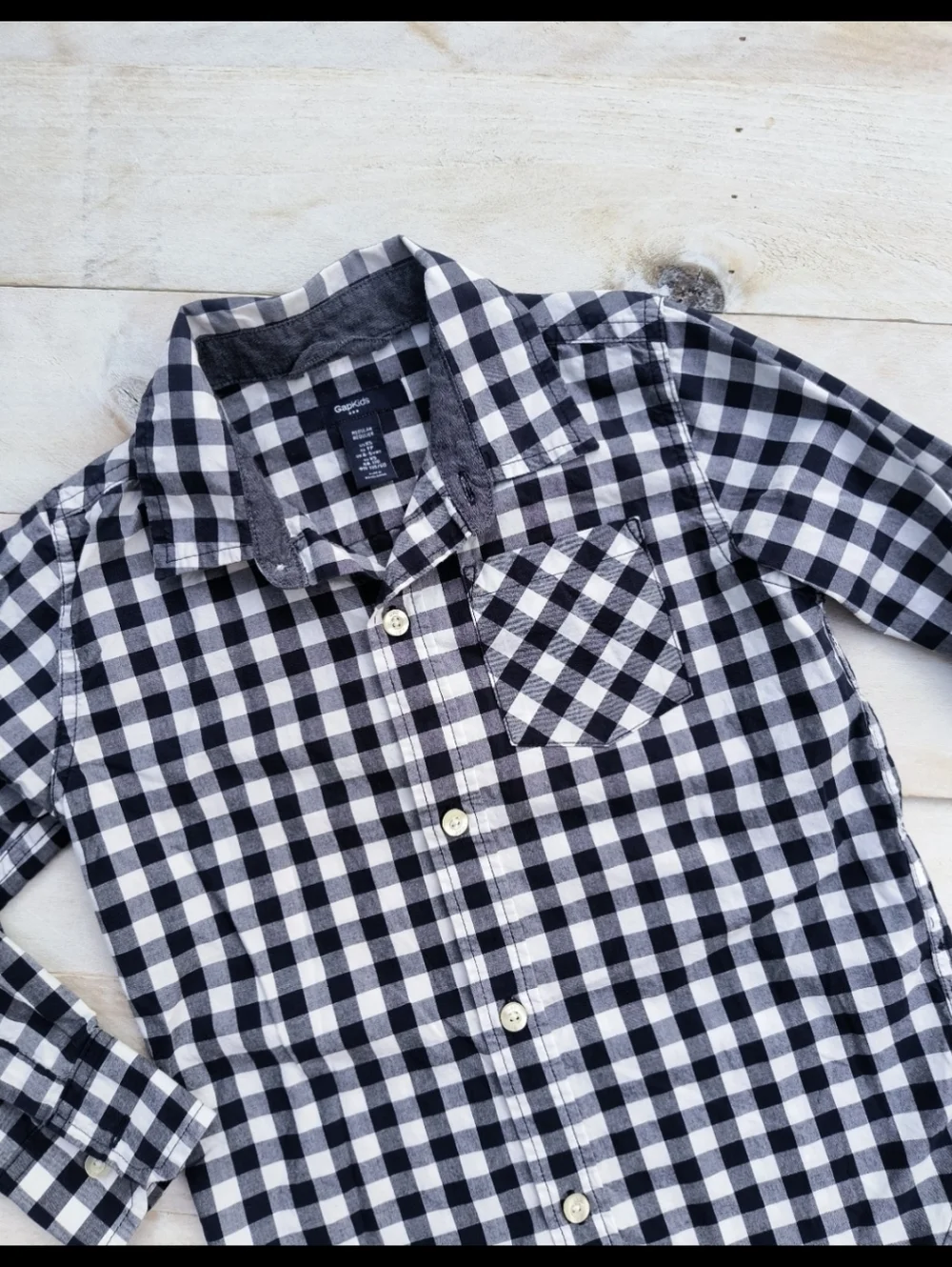 Gap Kids Toddler Boys Plaid Button Up Dress Shirt Long Sleeve Blue White Size 4